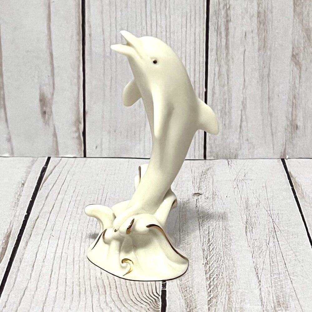 Lenox Dolphin 4” Figurine China 24K Gold Accents Wave Standing